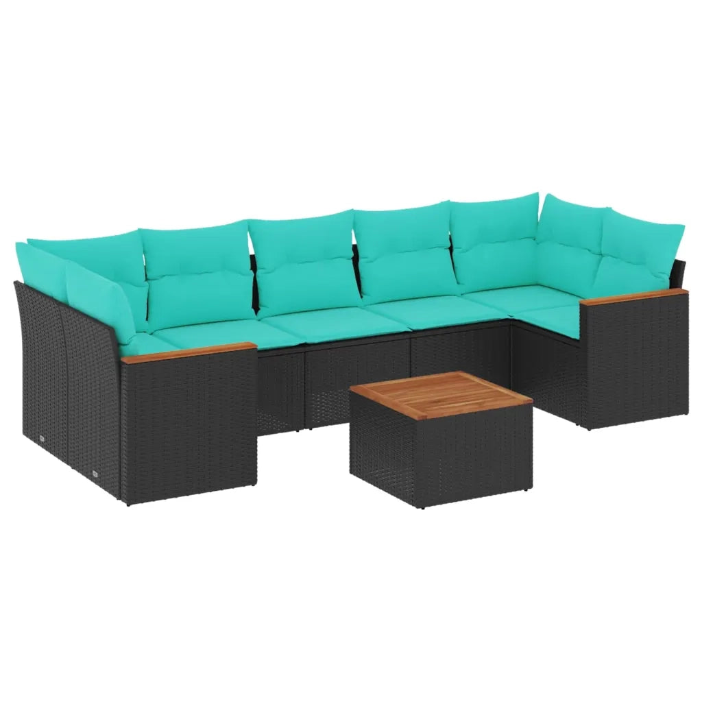Set Divani da Giardino 8 pz con Cuscini Nero in Polyrattan 3225812