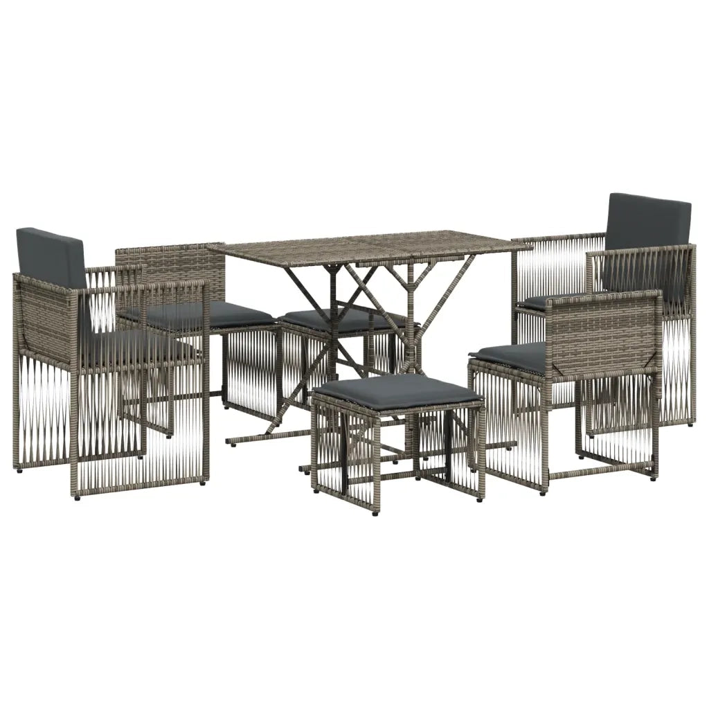 Set da Pranzo da Giardino 7 pz | Set Salotto da Giardino con Cuscini in Polyrattan Grigio