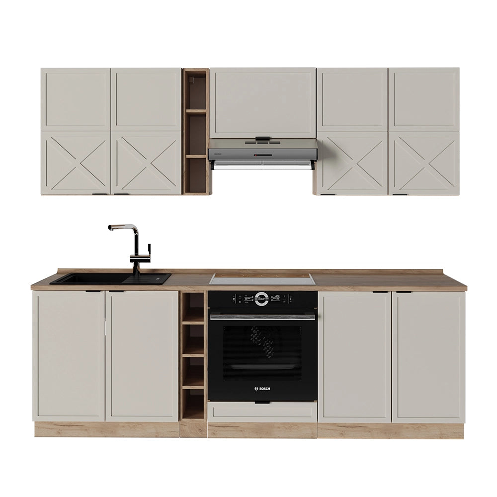 Cucina componibile Fame-Line GrigioBeige/Rovere dorato 235 cm, PL Rovere Vicco