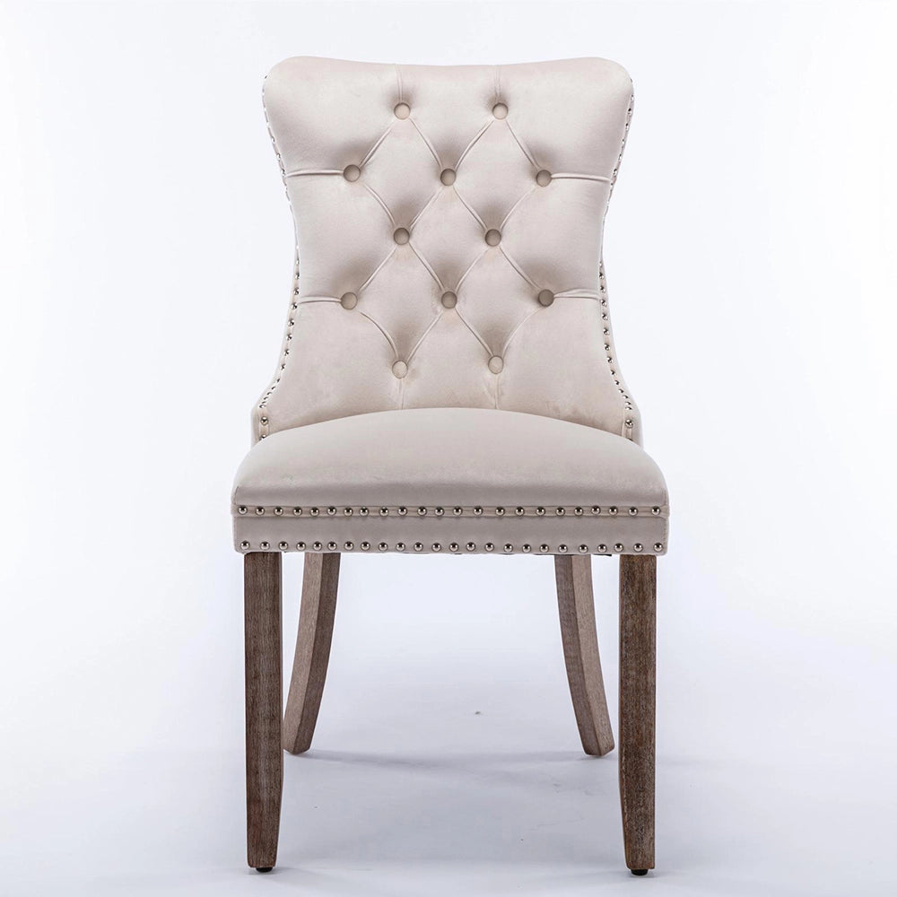 Set 2 sedie Nikki - Xylo - velluto beige gambe legno capitonné