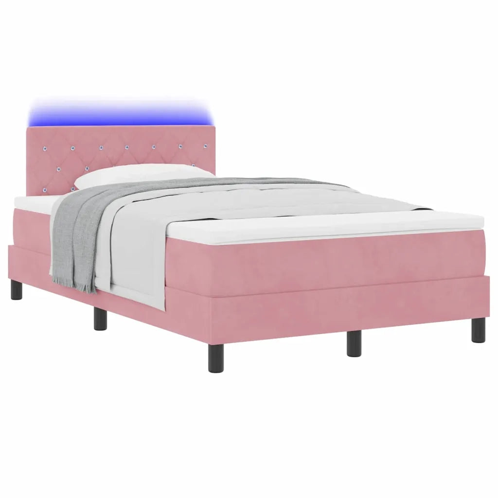 Letto a Sorgente LED con materasso Rosa 120 x 190 cm Velluto 3342577