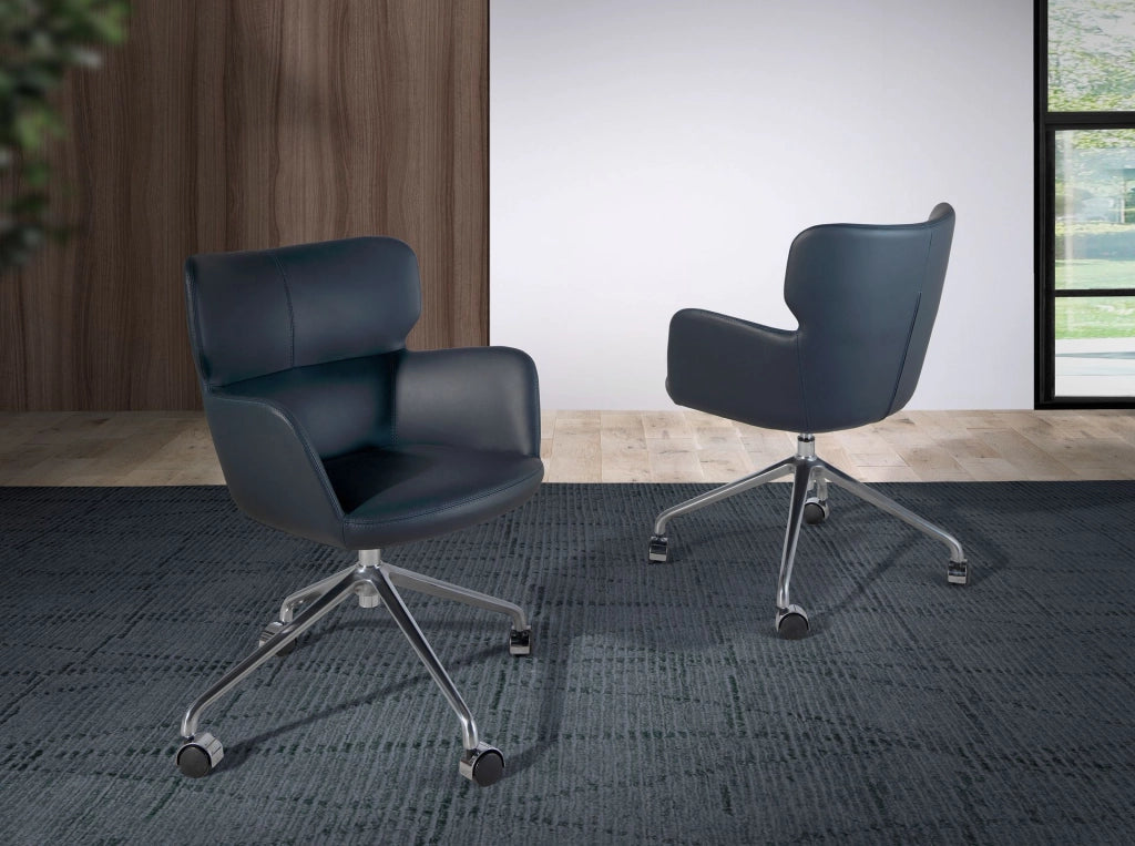 Sedia girevole da ufficio in ecopelle blu