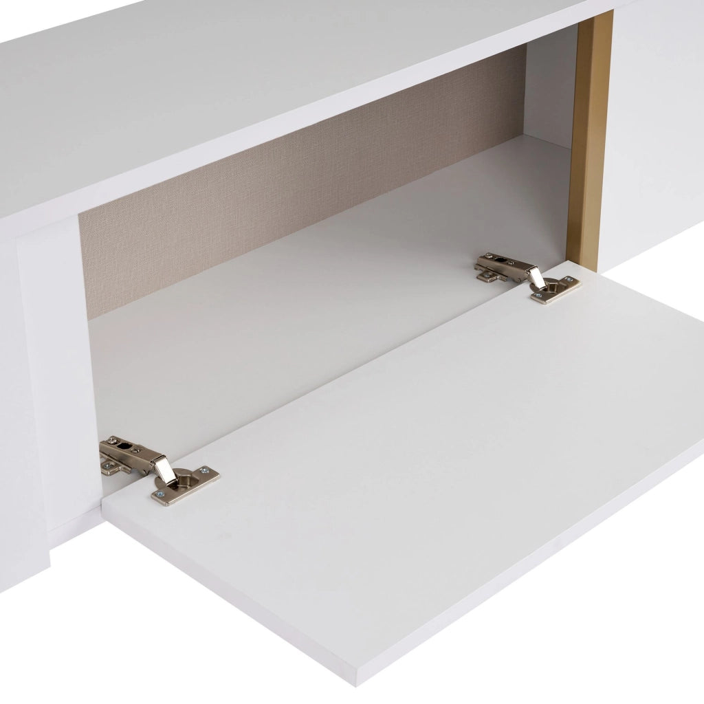 Porta TV in legno "Onera" - 180 x 30 x 50 cm - Bianco / Oro