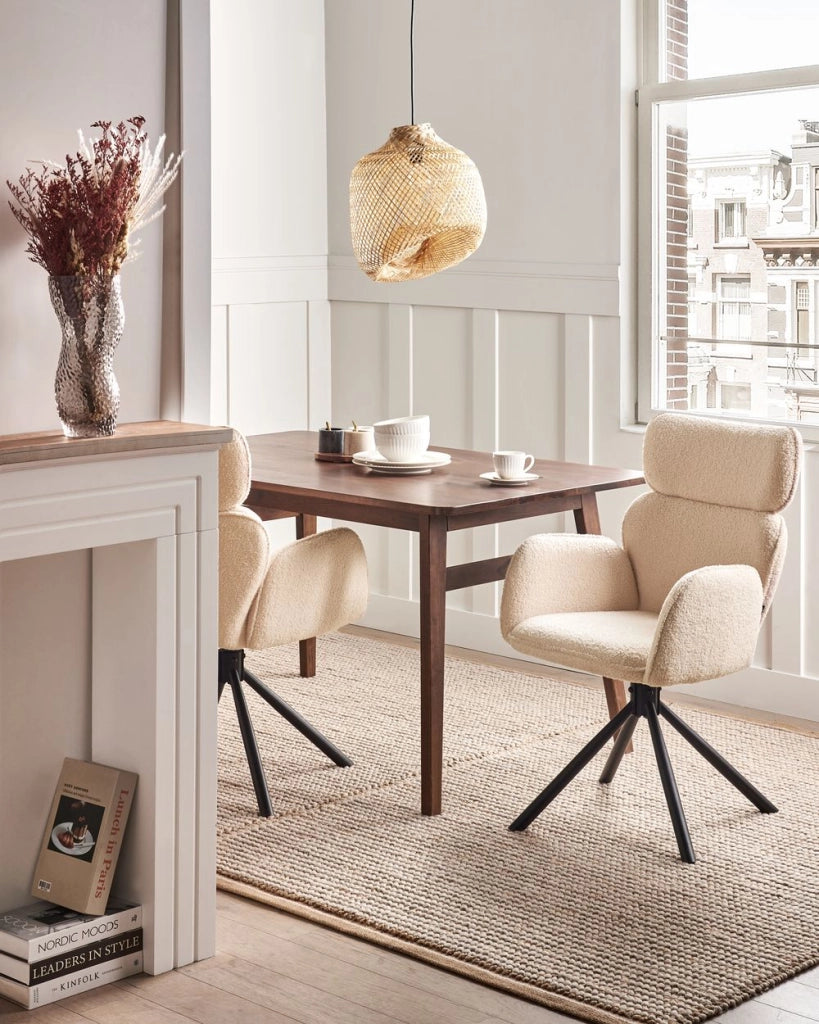 Sedia da pranzo girevole Tappezzeria boucle beige chiaro Base girevole in metallo