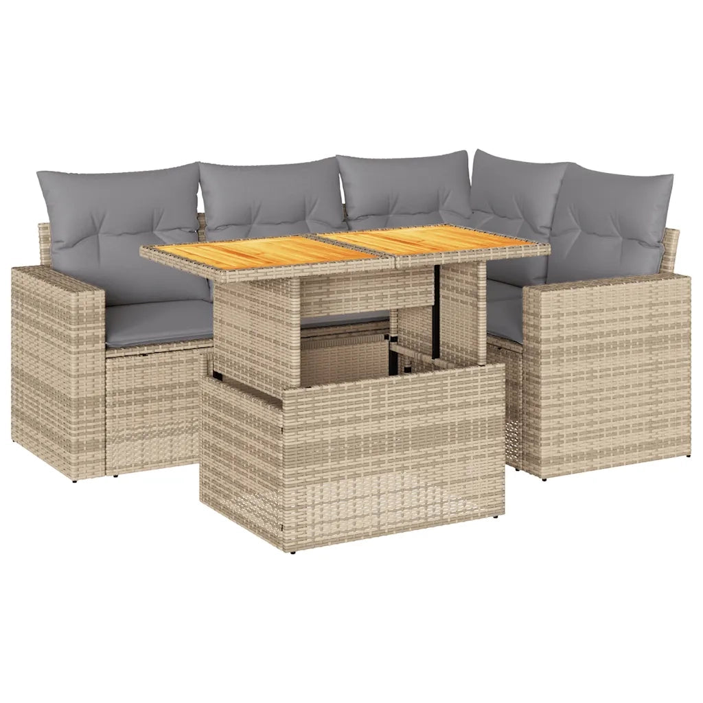 Set Divano da Giardino 5 pz con Cuscini Beige in Polyrattan 3327034