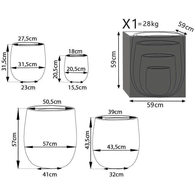 Set di 4 vasi in Fibra sintetica cm 57x57x57 - BENJY
