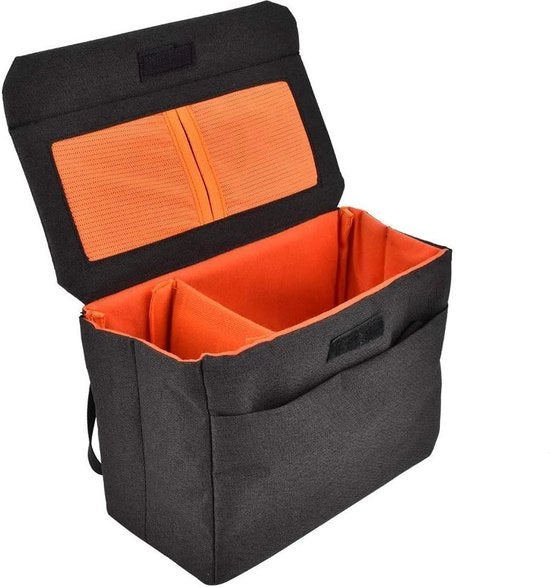 Tas di protezione per fotocamere spiegellose, divisore interno, parete di separazione, borsa protettiva pieghevole, nera.