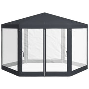 GAZEBO DA GIARDINO ESAGONALE CON DOPPIO INGRESSO, IN METALLO E POLIESTERE, 3.94X3.94X2.5 M, GRIGIO