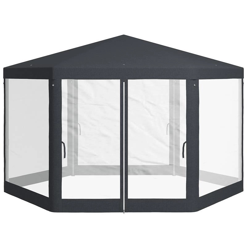 GAZEBO DA GIARDINO ESAGONALE CON DOPPIO INGRESSO, IN METALLO E POLIESTERE, 3.94X3.94X2.5 M, GRIGIO