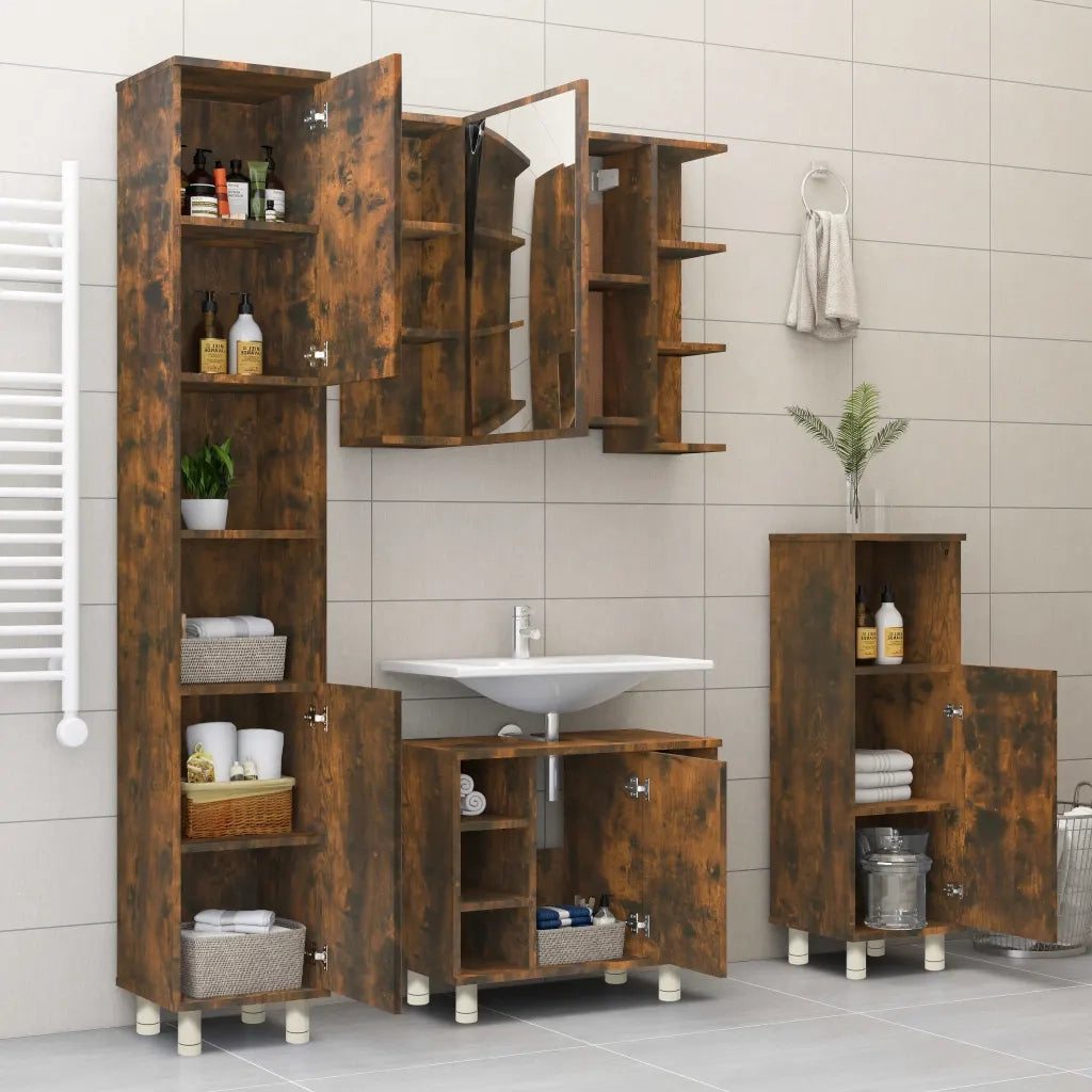 Armadietto Bagno Rovere Fumo 30x30x95 cm in Legno Multistrato cod mxl 20243