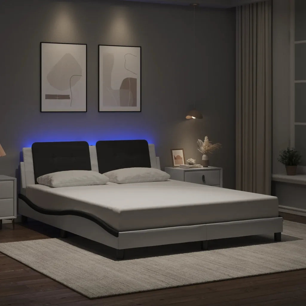 Giroletto con Luce LED Bianco e Nero 160x200 cm in Similpelle