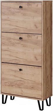 Scarpiera Siri, Quercia dorata, 60 x 130 cm con 3 cassetti incernierati