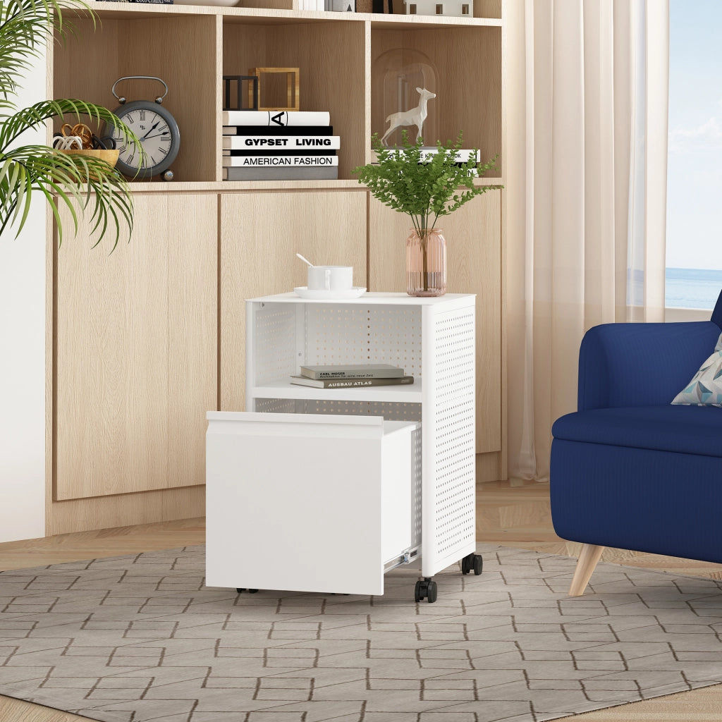 Mobile Contenitore Velvevn con Rotelle Organizzatore da Ufficio in Acciaio 54x40x36 cm - Bianco [en.casa]