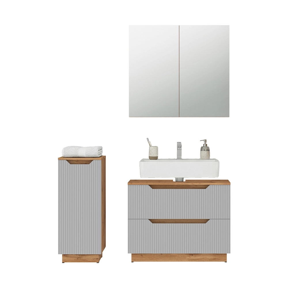 Vicco Set di mobili da bagno Rovere/grigio a righe 3 parti