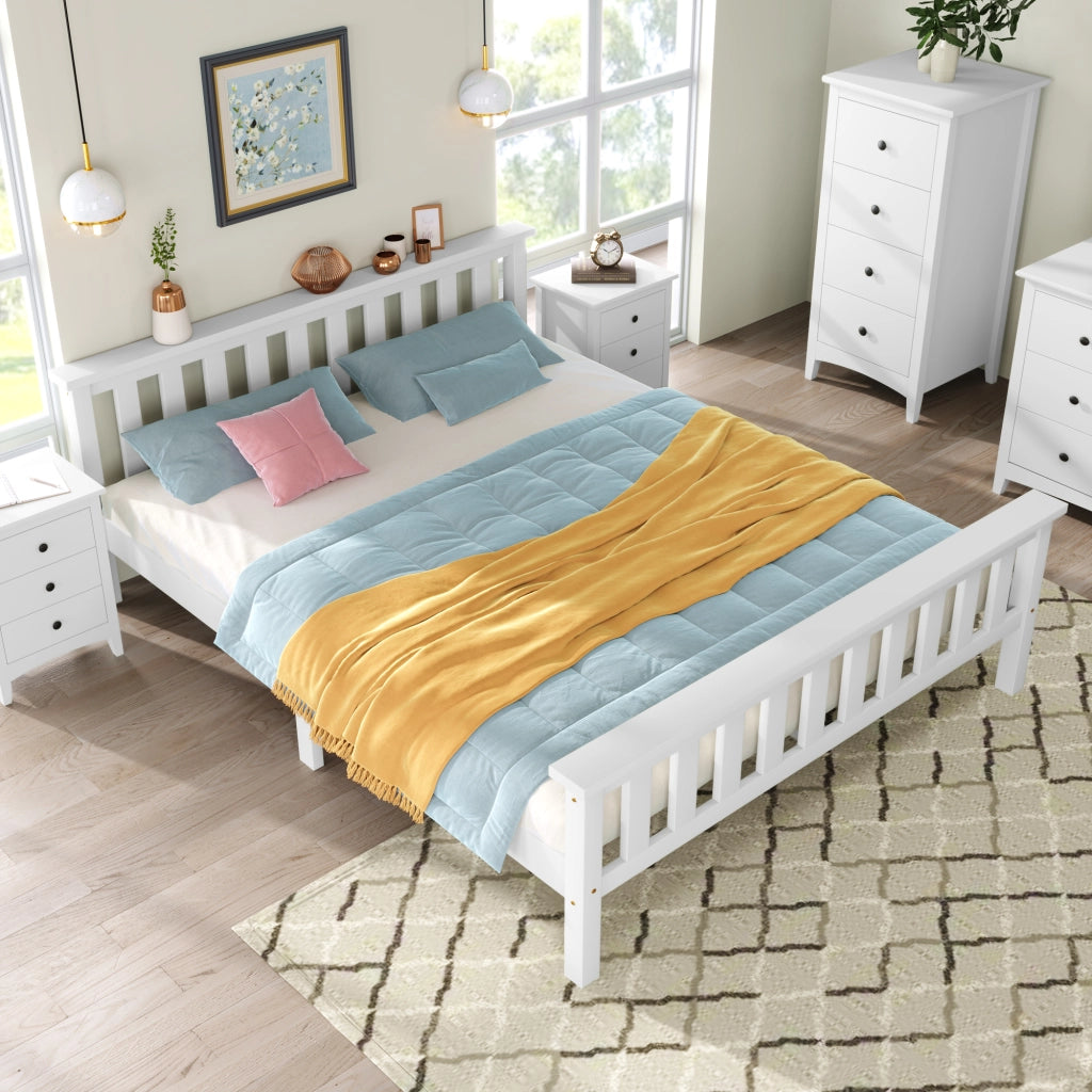 Letto matrimoniale 140 x 200 cm in legno massello di pino, struttura con doghe, bianco