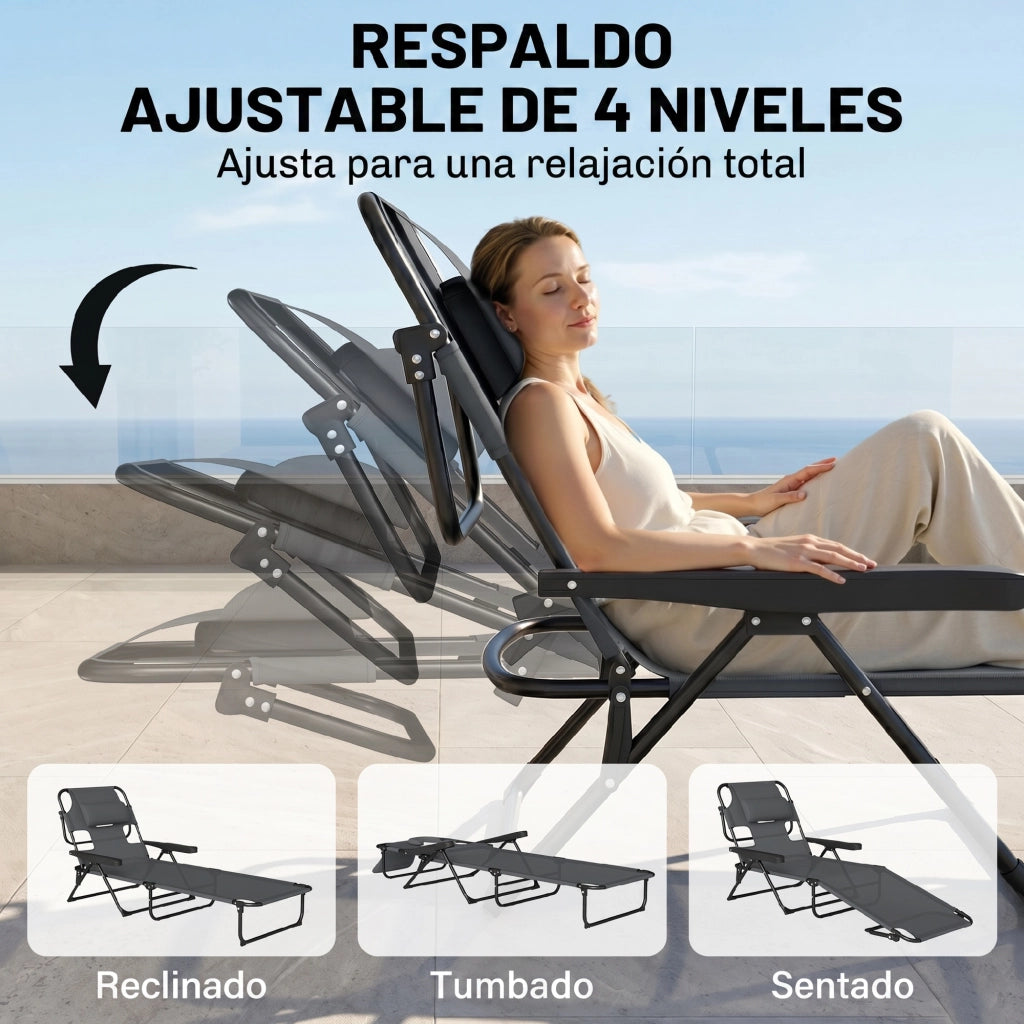Poltrona Pieghevole Regolabile ¨C zephmum ¨C Grigio Scuro 145x72x89 cm