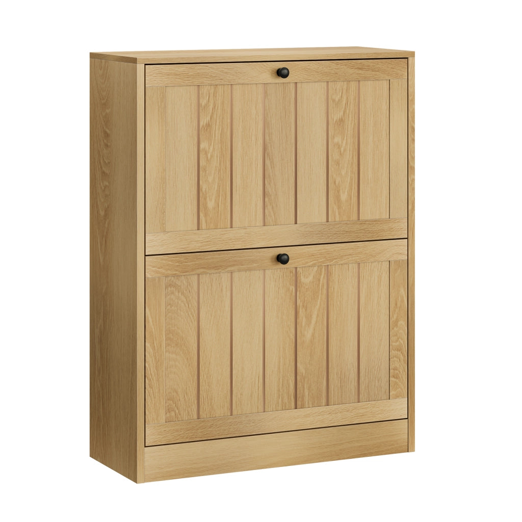 Scarpiera a ribalta 60 cm colore rovere, mobile portascarpe freestanding con 2 scomparti, stile moderno
