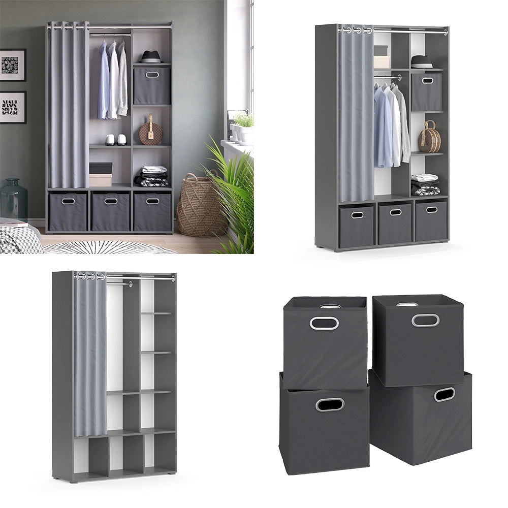 Vicco Armadio multifunzione Grigio 38 x 178.1 cm Con cassetti pieghevoli (grigio)