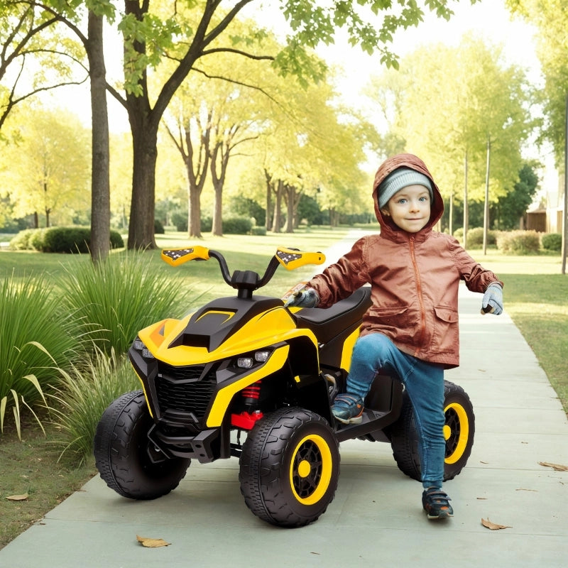 Quad elettrico per bambini, 3-6 km/h, fari a LED, musica, USB, per bambini dai 3 agli 8 anni, giallo.