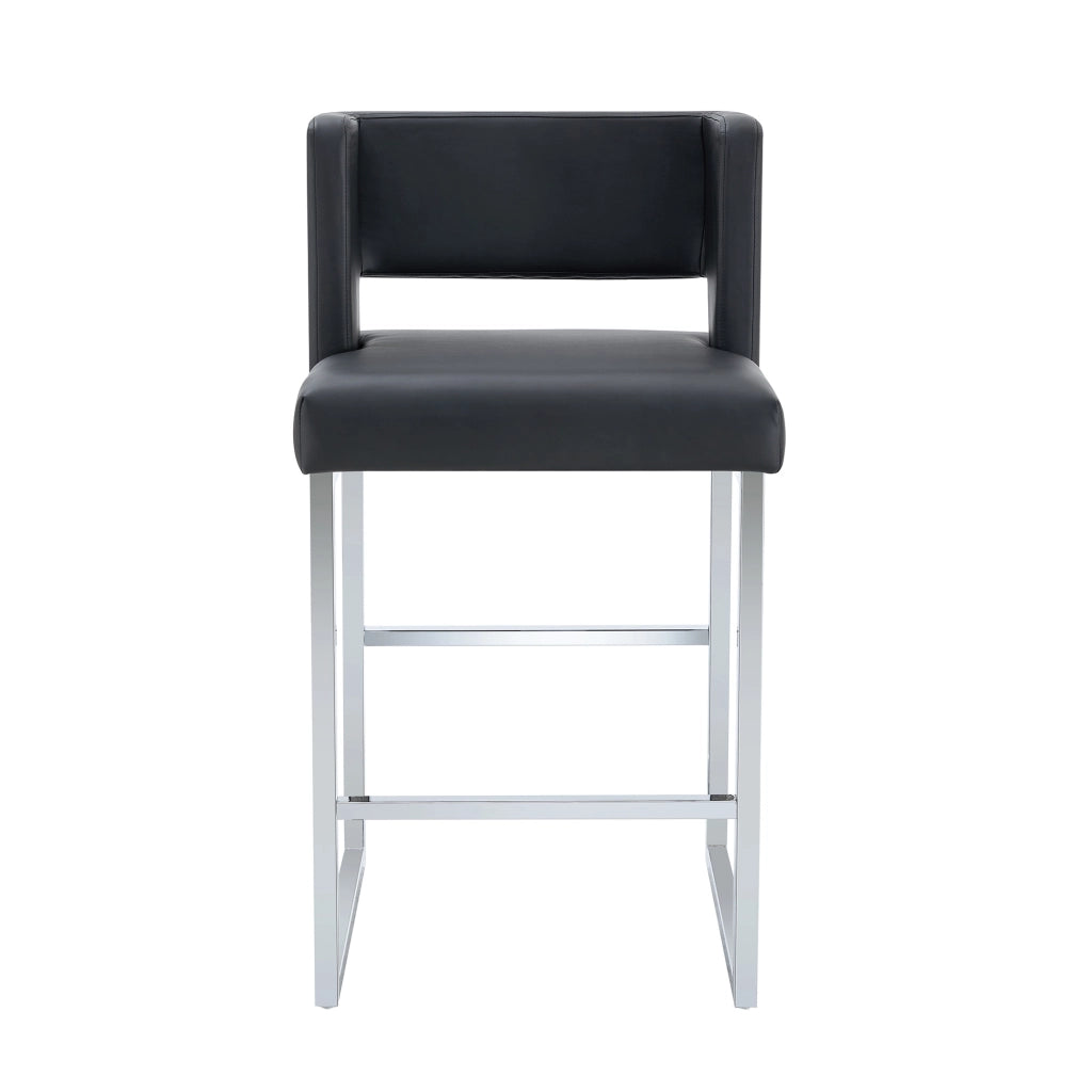 Set di 2 sgabelli da bar in stile nordico, seduta quadrata imbottita, nero e argento