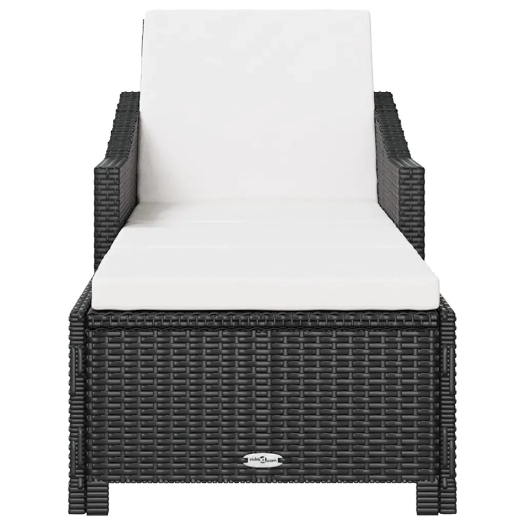 Lettino Prendisole | Sdraio da giardino | Lettino da sole con Cuscino Bianco Crema in Polyrattan Nero