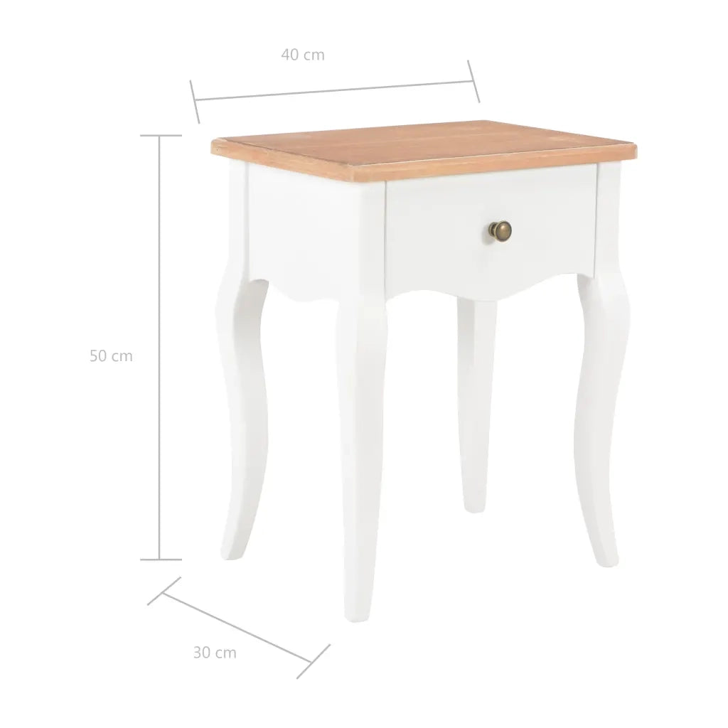 Comodino Bianco e Marrone 40x30x50 cm in Legno Massello di Pino 280006