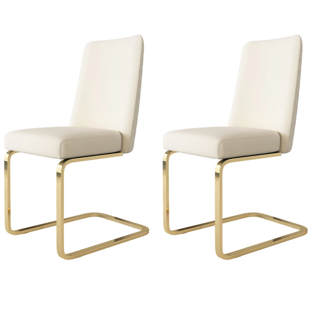 Set di 2 sedie in velluto con schienale a rombi e gambe in metallo; beige
