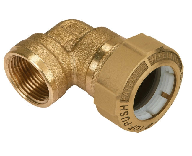 RACCORDO CURVO FEMMINA IN OTTONE PER TUBO IN POLIETILENE SERIE TOF-PUSH - ø63X2 - SU ORDINAZIONE  - EFF