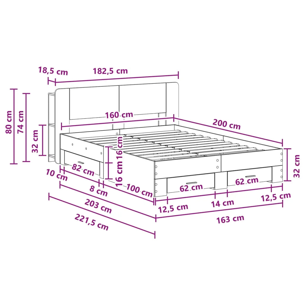 Telaio del letto con storage Sonoma grigio 160 x 200 cm 3433782