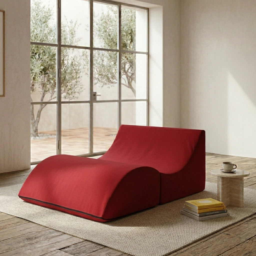 Letto pieghevole Amorina, Pouf trasformabile in letto matrimoniale, 100% Made in Italy, Pouf trasformabile in una chaise longue in ecopelle, cm 100x200h70, Rosso