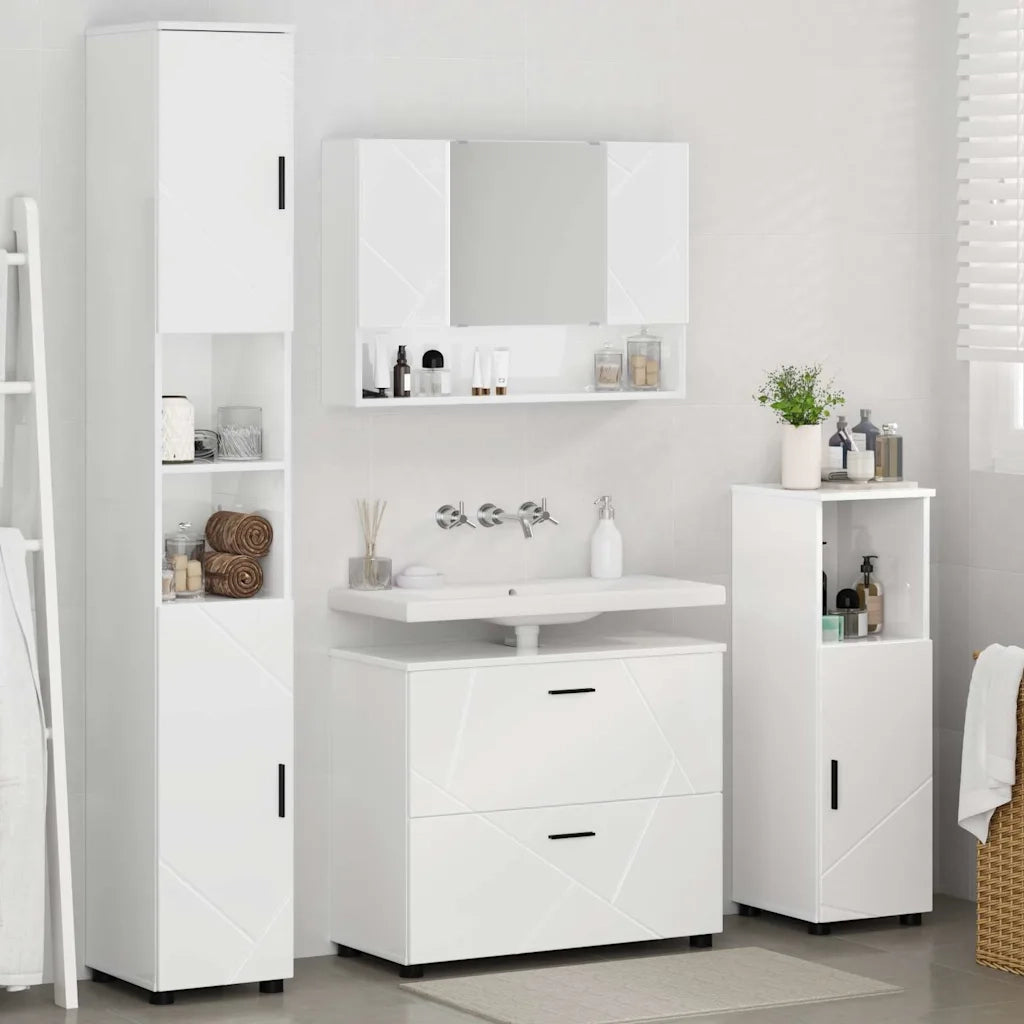 vidaXL Set di mobili per il bagno 4 pcs Bianco lucido 30 x 35 x 192 cm