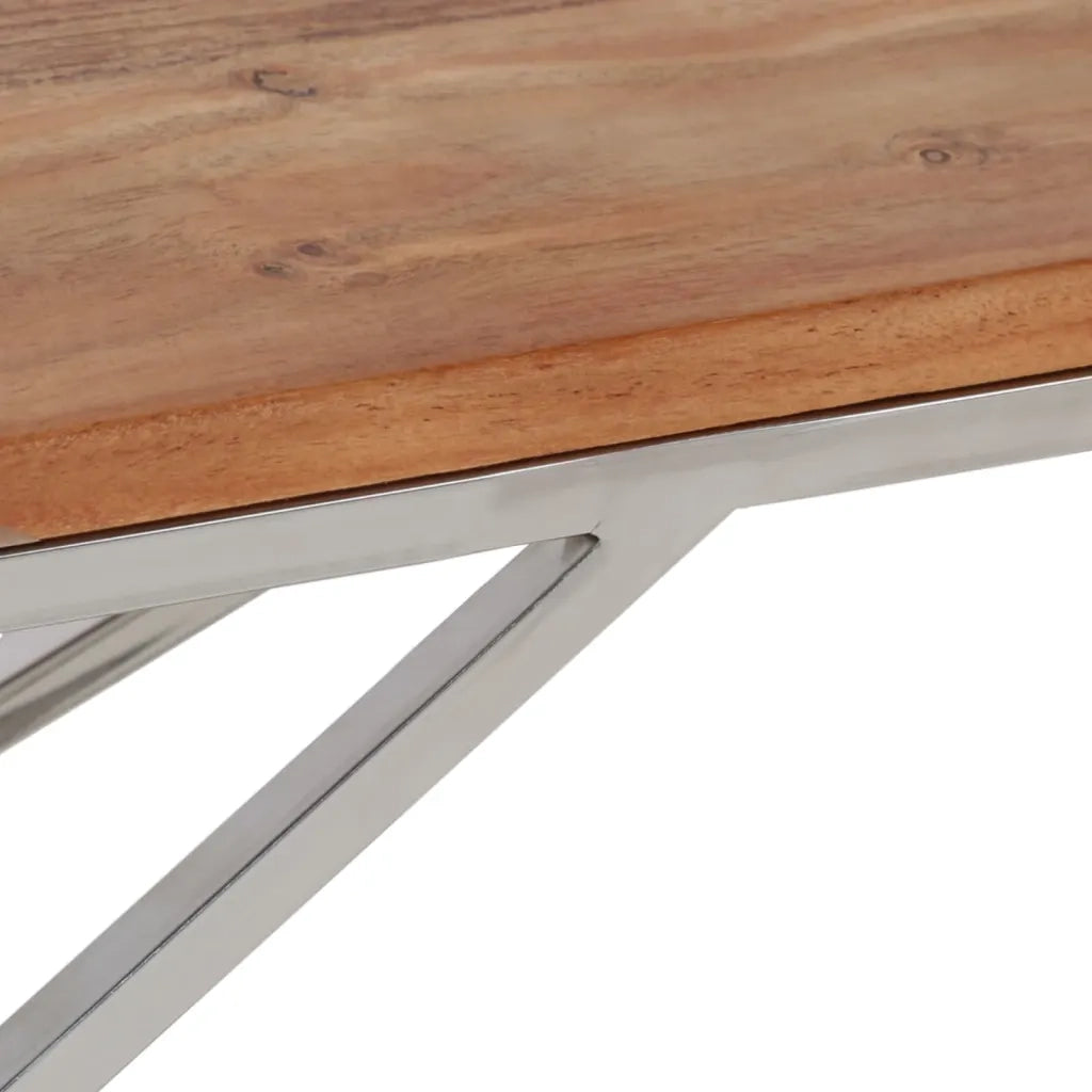 Tavolino Salotto Argento Acciaio Inox e Legno Massello Acacia 349943