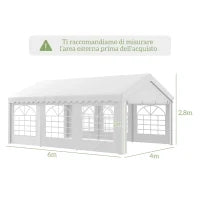 Tendone per Feste 6x4m con Pareti Rimovibili, Porte e 6 Finestre, Bianco