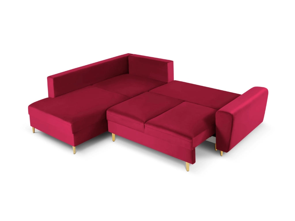 Cosmopolitan Design - Divano convertibile angolare sinistro con contenitore "Kyoto" 5 posti in velluto rosso 