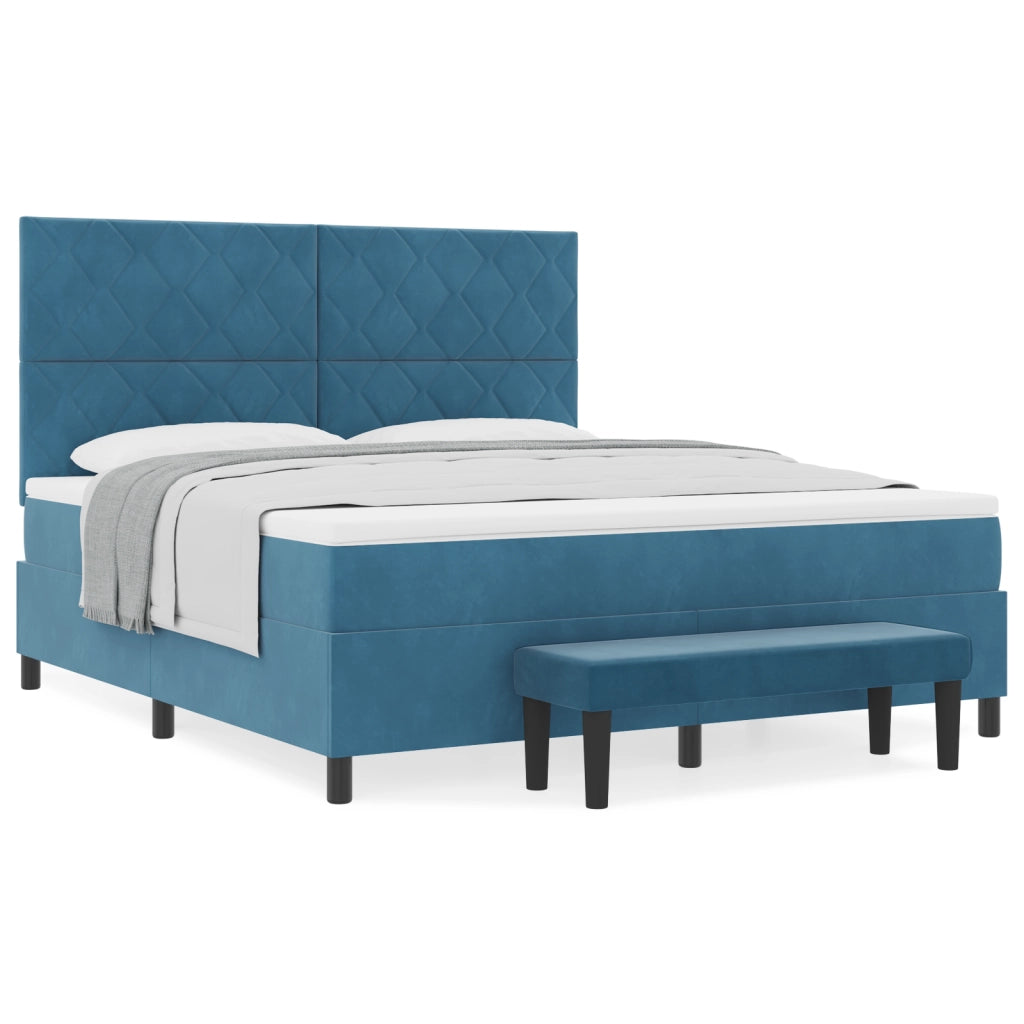Letto A Balza con Materasso e Panchina Blu Scuro 180x200 cm Velluto