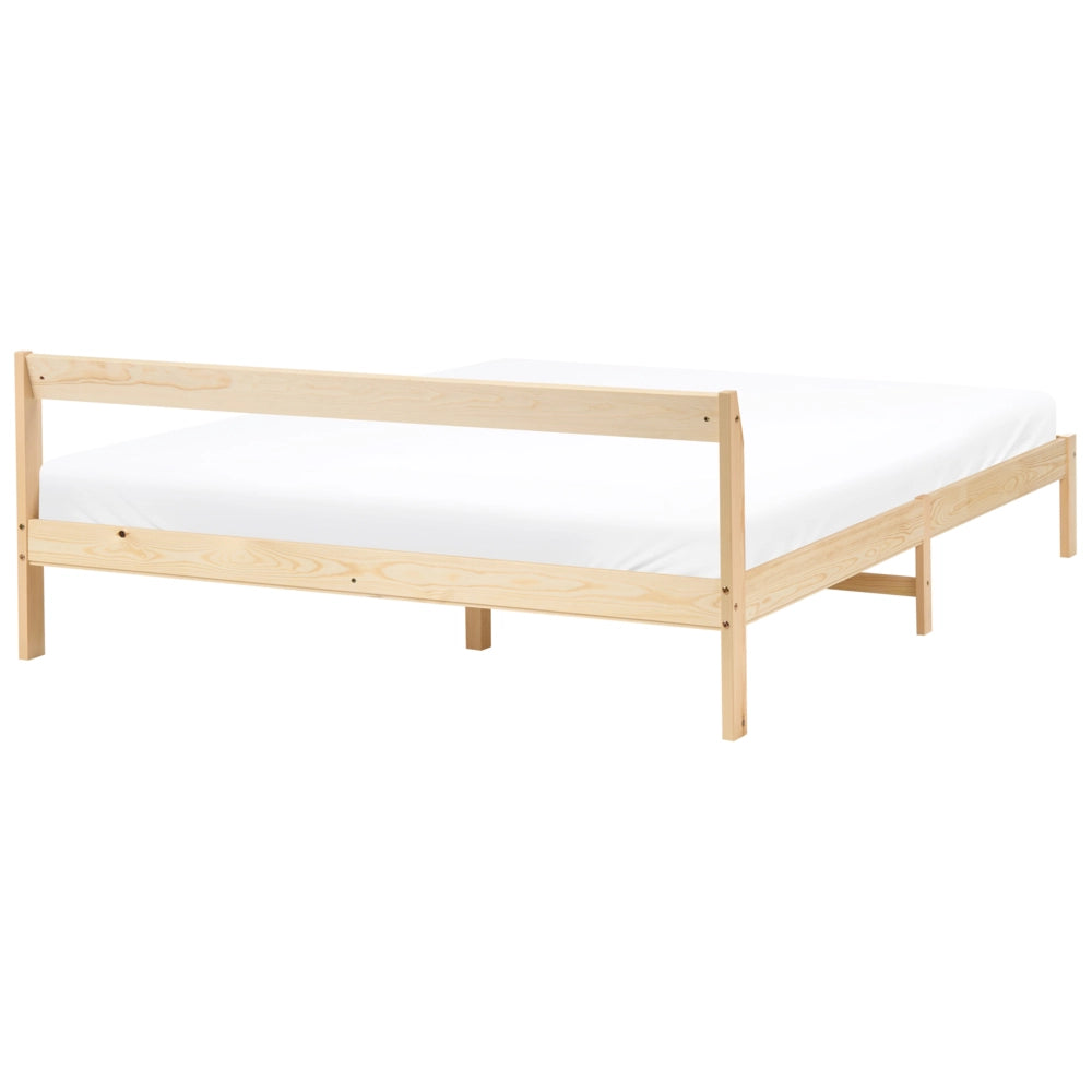 Letto matrimoniale in legno di Pino marrone chiaro con Rete a Doghe 160 x 200 cm stile minimalista