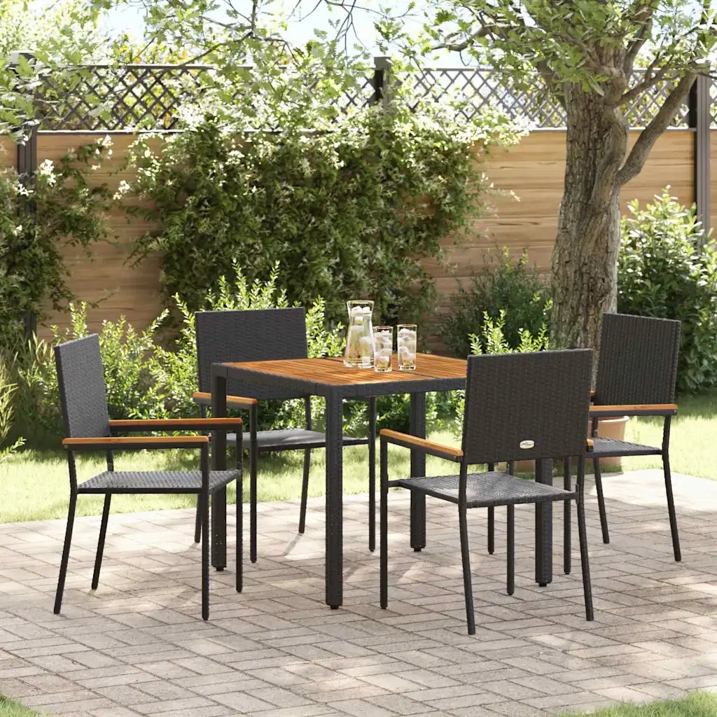 Set da Pranzo per Giardino 5 pz | Set Salotto da Giardino Nero polyrattan