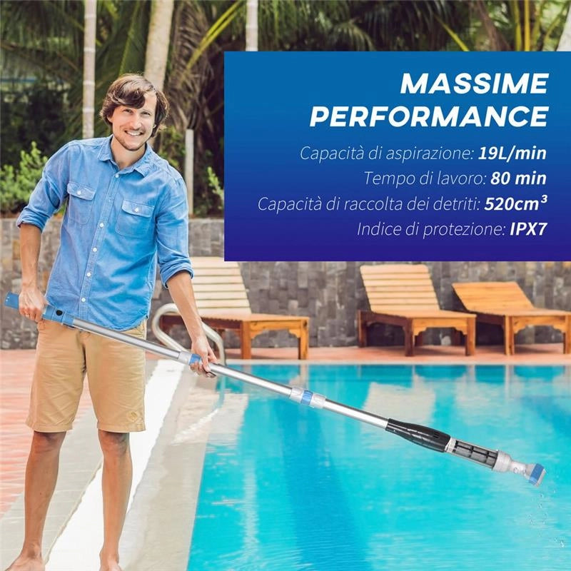 ASPIRAPOLVERE PER PISCINA CORDLESS CON ASTA A 3 LIVELLI,Ø6X106-162 CM