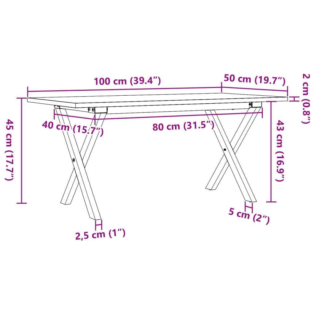 Tavolino Salotto Telaio a X 100x50x45 cm Legno Pino e Acciaio