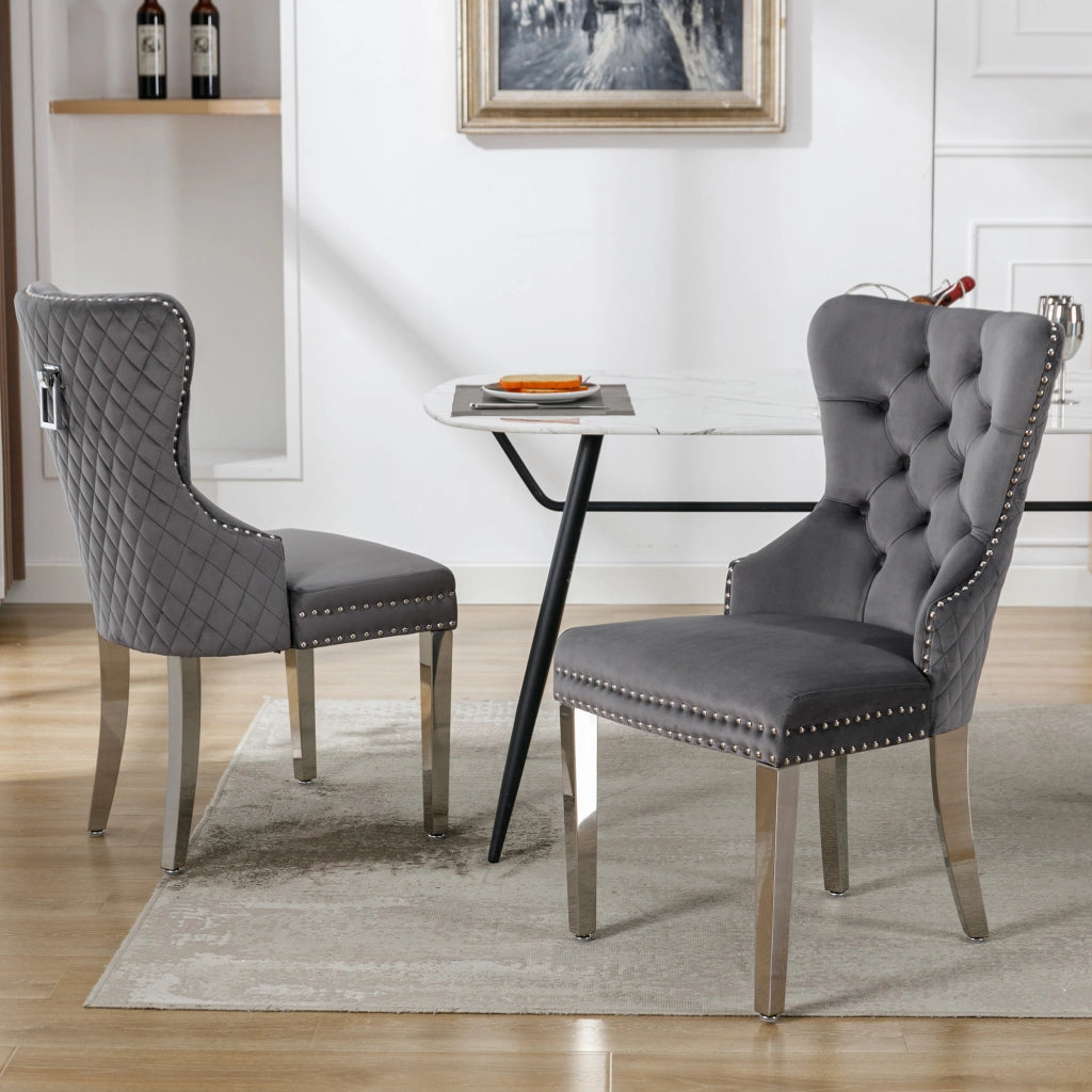 Sedia da Pranzo Imbottita in Velluto con Gambe in Metallo ¨C Xylo ¨C Grigio, Set di 2