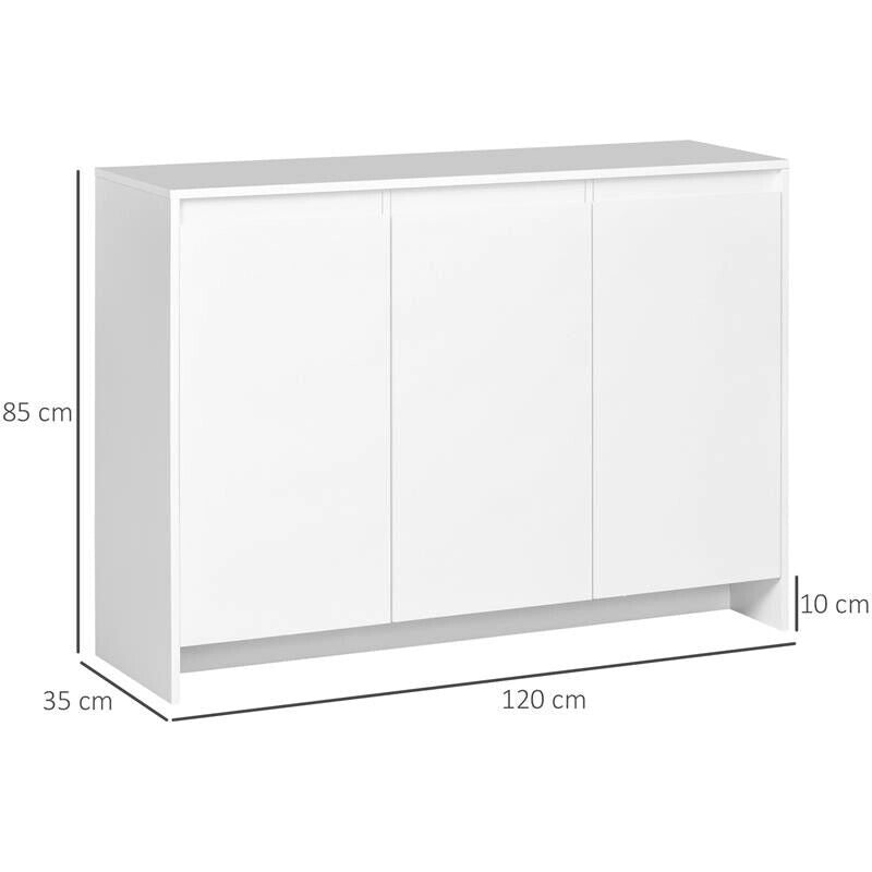 CREDENZA MODERNA A 12 RIPIANI INTERNI IN TRUCIOLATO PER CUCINA, SOGGIORNO E INGRESSO, 120X35X85 CM, BIANCO