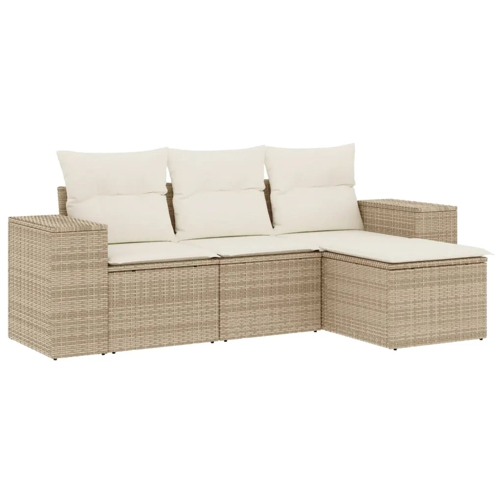 Set Divano da Giardino 4 pz con Cuscini-Sofa da Giardino-Divanetto da esterno Beige in Polyrattan 283570