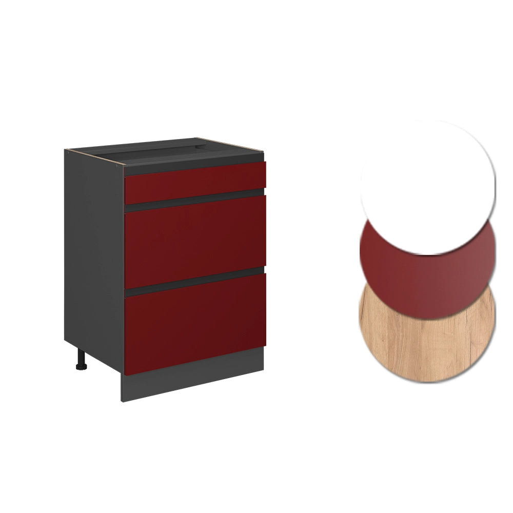 Mobiletto base per cucina R-Line Rosso/Antracite 60 cm J-Shape PL Marmo Vicco