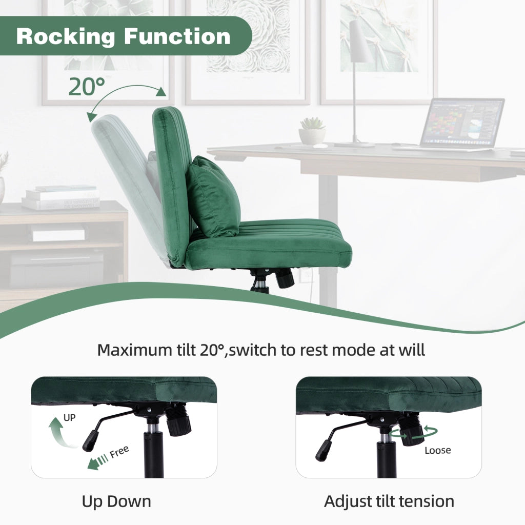 Sedia da ufficio per home office girevole e regolabile in altezza con ruote silenziose e cuscino in tessuto verde