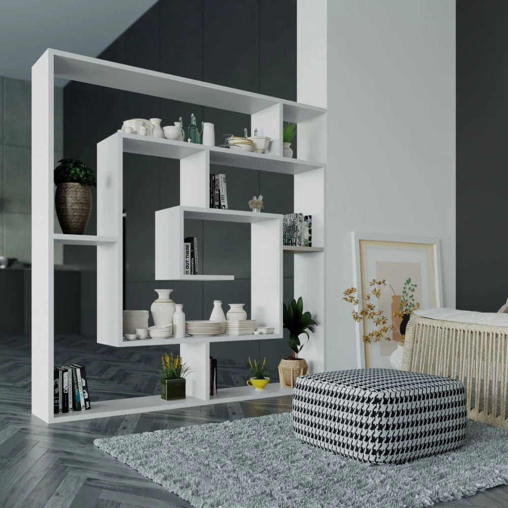 Libreria Moderna 129x125x22 cm in MDF Labirent Bianco