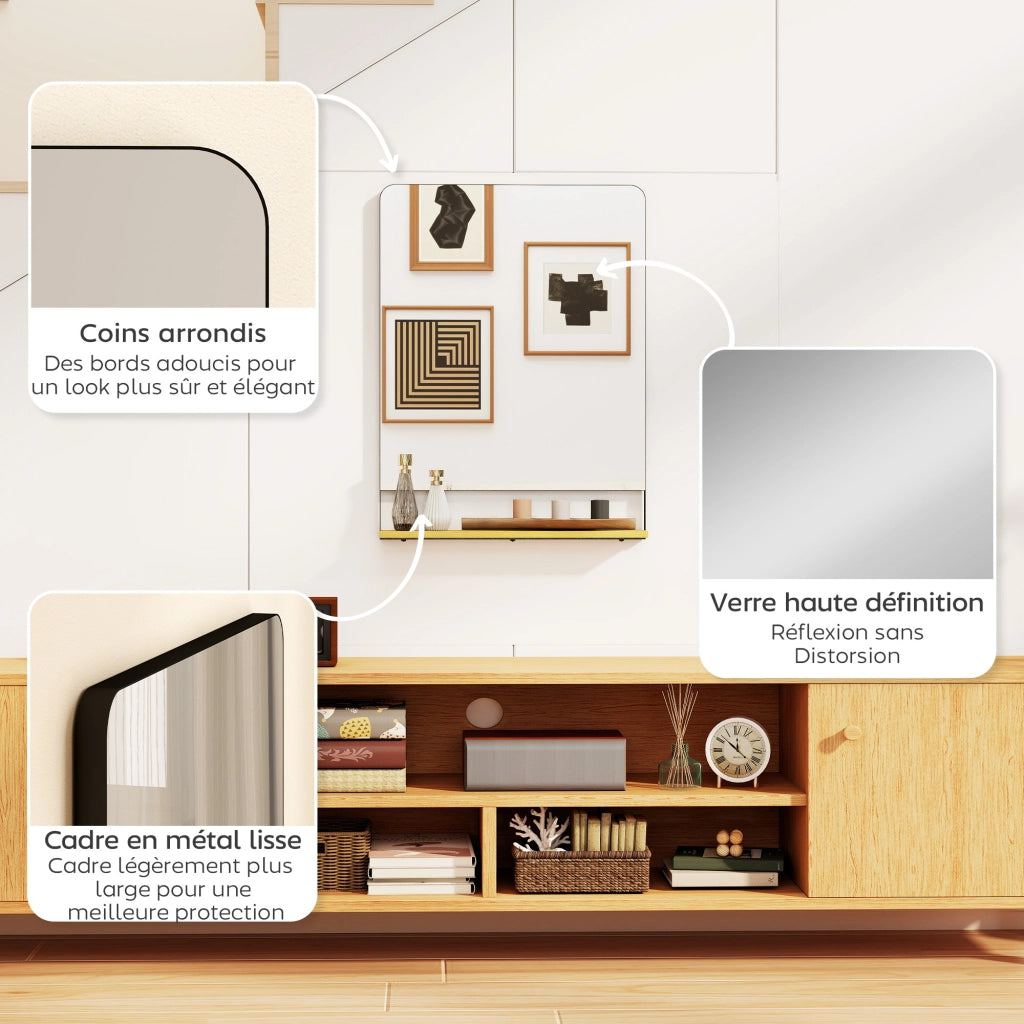 Specchio Muro con Mensola ¨C zephmum ¨C Nero Legno 80x60 cm