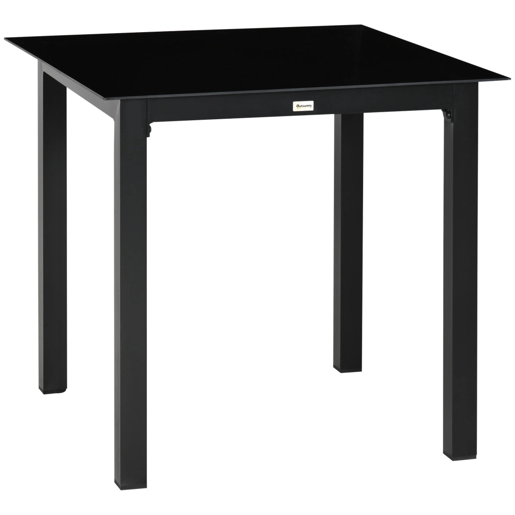 Tavolo da Giardino Quadrato 4 Posti ¨C MINIMAL ¨C Alluminio Nero, Vetro, 80x80x74 cm