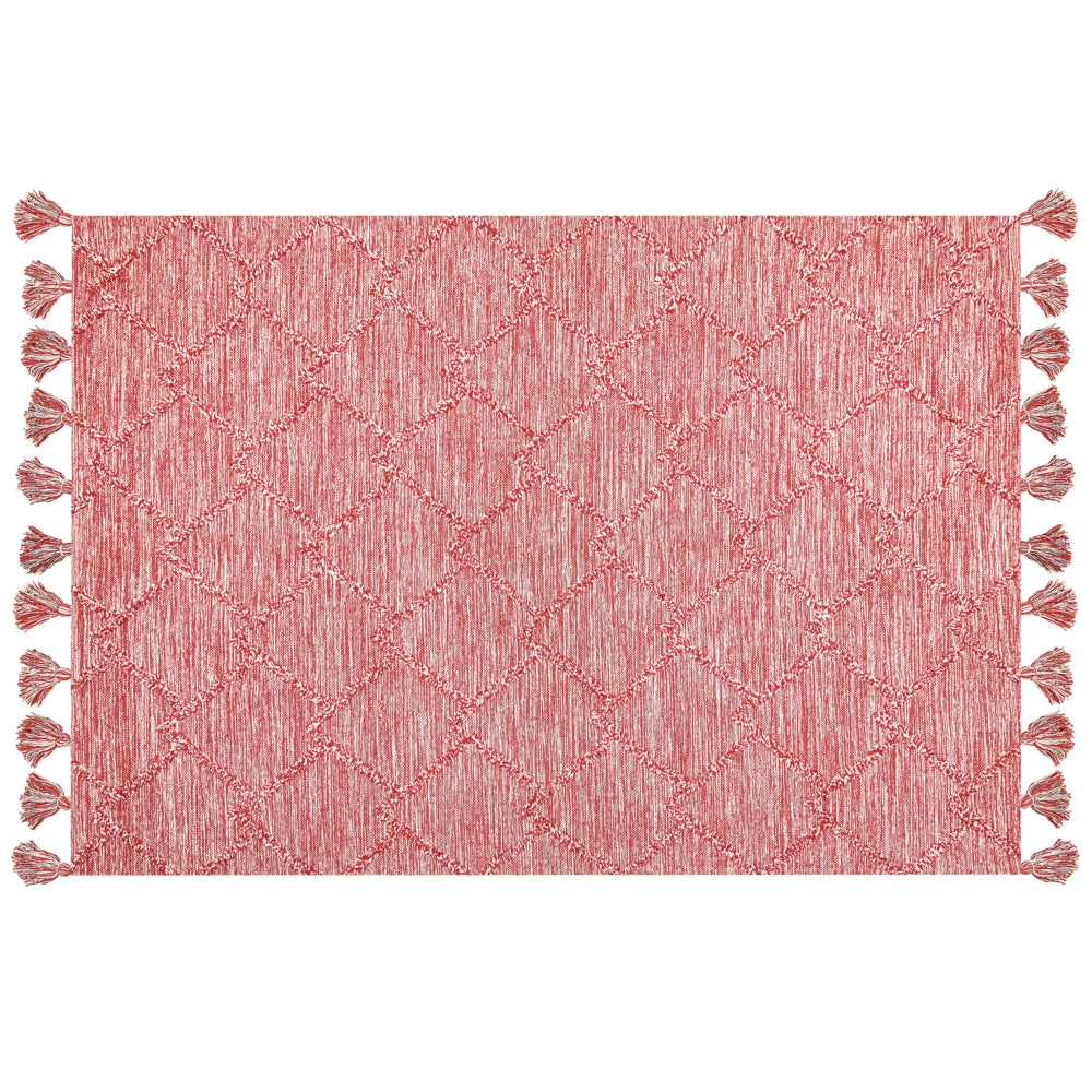 Tappeto rosso 160 x 230 cm cotone disegno geometrico soggiorno camera da letto