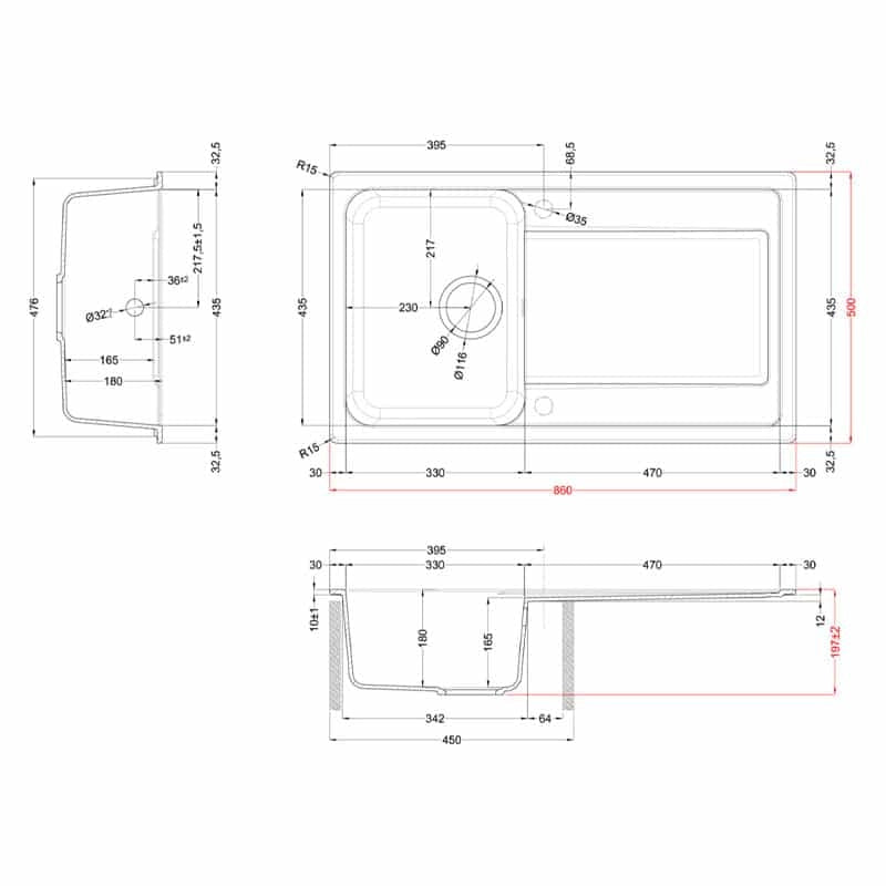 Lavello Elleci Incasso 1 vasca 86x50 Life 400 Granitek Grigio Titanium LM240073