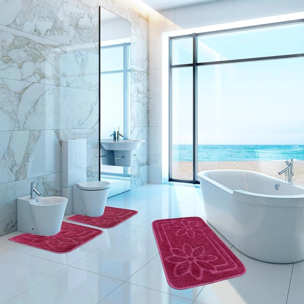 Tappeto Bagno 50x110 cm Tinta Unita Antiscivolo Assorbente Scendiletto Made In Italy Porpora